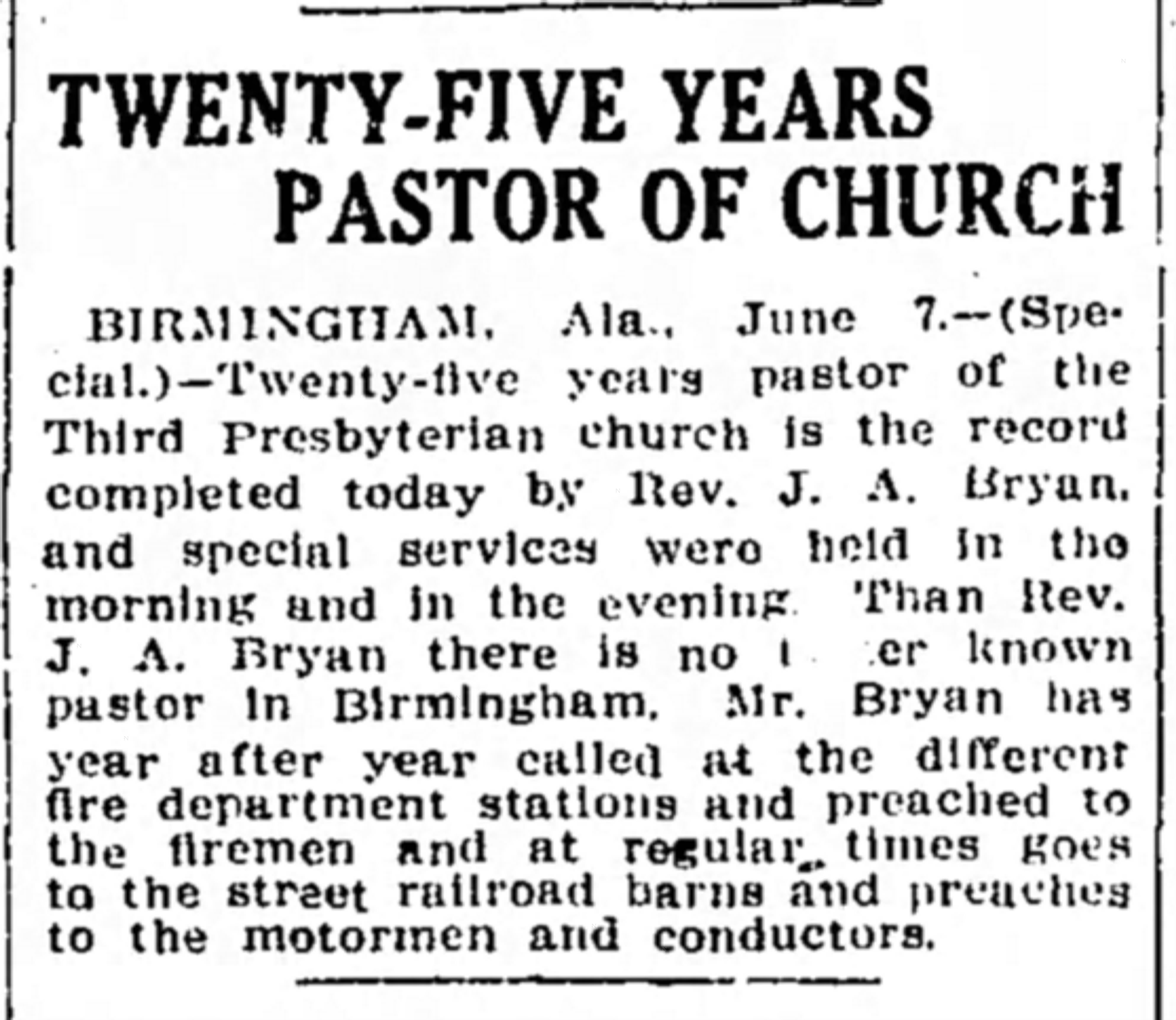 Twenty-Five Years Pastor of Church